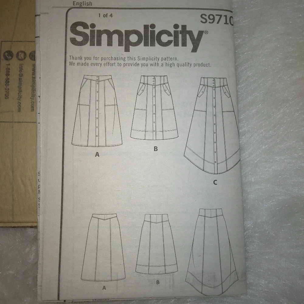 Simplicity S9710 Sz 8-16 Misses Button front skirts with pockets, 3 variations